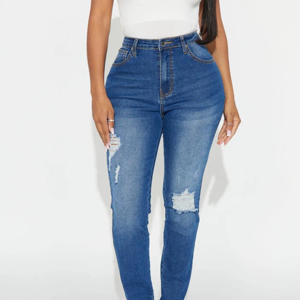 Fashion Nova Size 1X Distressed Skinny Jeans Ripped High Waisted